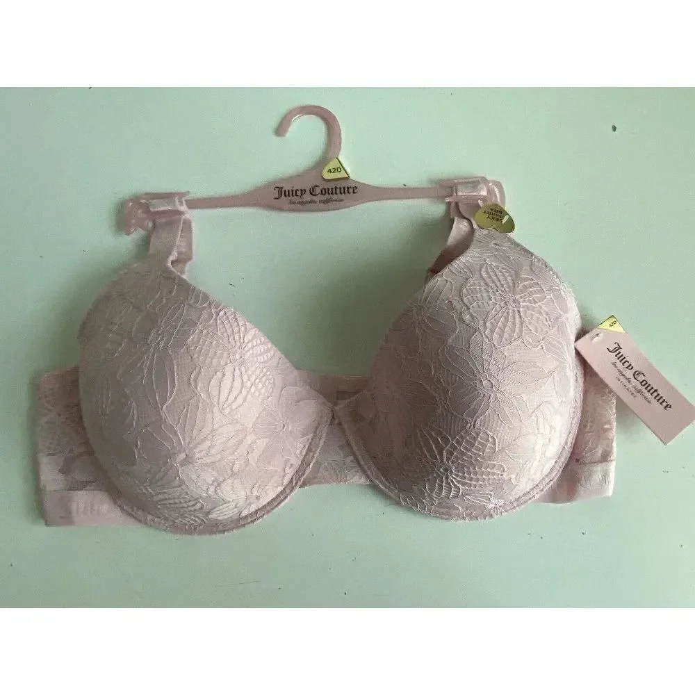 Juicy Couture Sexy T-Shirt Bra Glam Lace Sz 42D Smoky Pink Underwire JC6913E NEW